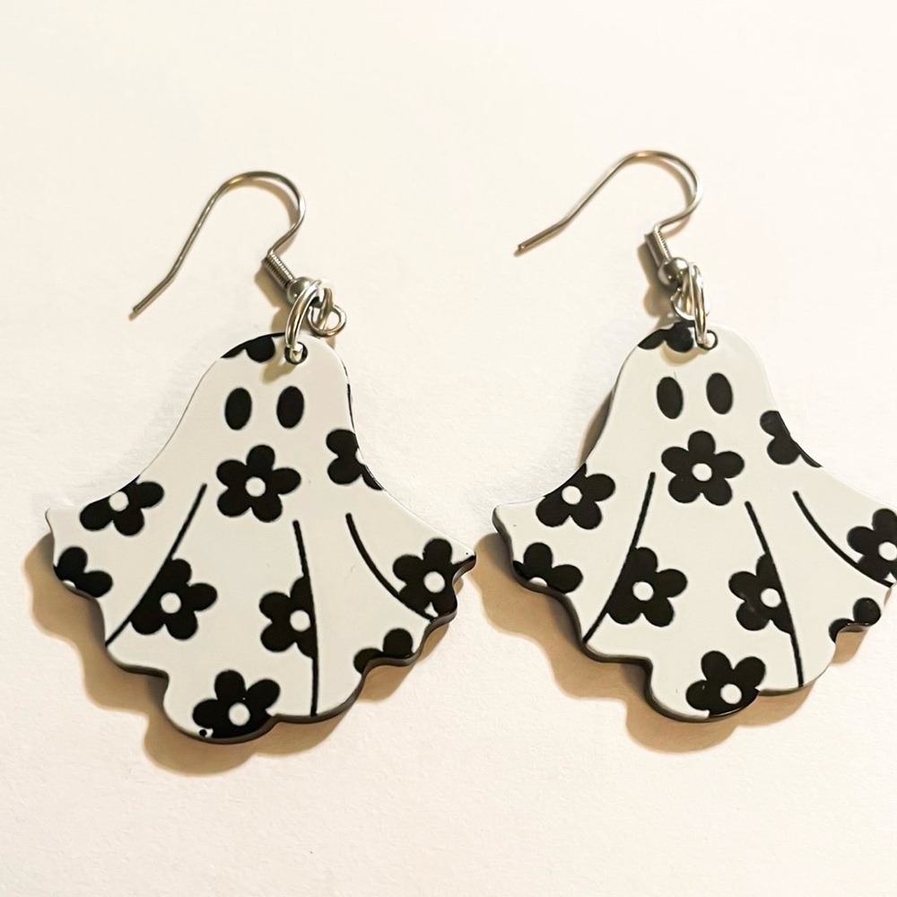 Floral Ghost Halloween Dangle Earrings